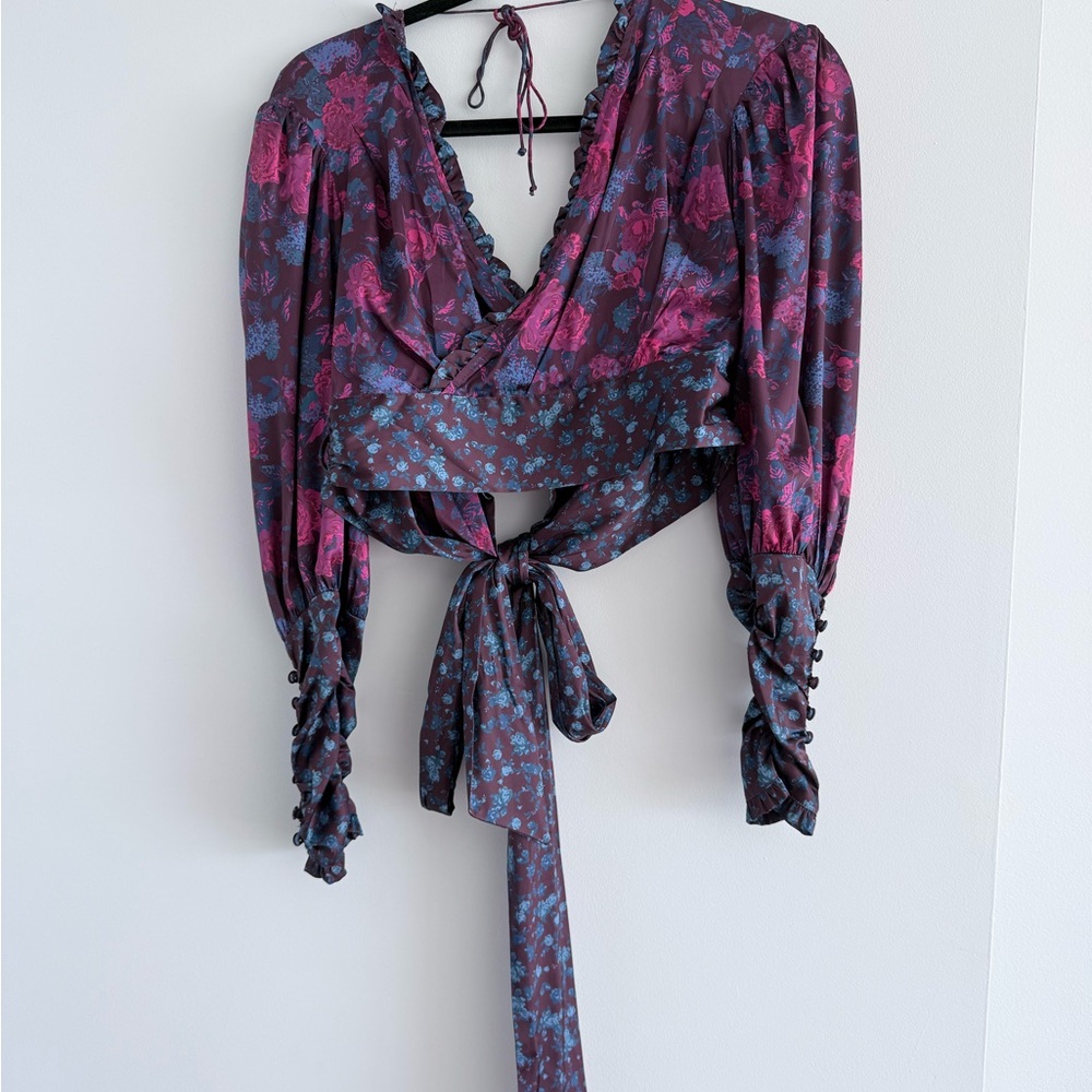 For Love & Lemons Purple Floral Tie-Front Blouse - Picture 2 of 2